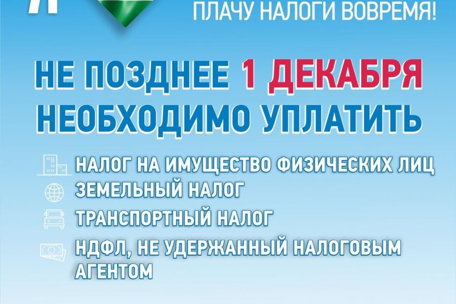 1 декабря 2021 года - единый срок уплаты налога на имущество, транспортного и земельного налогов физическими лицами