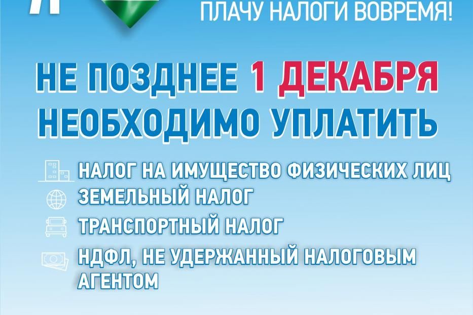 Срок уплаты имущественных налогов до 1 декабря 2020 года